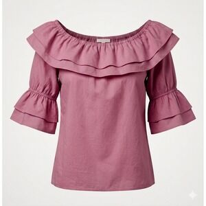 Malco Modes Mauve Pink Off Shoulder Ruffle Blouse Vintage 80s M Ren Fair Cottage